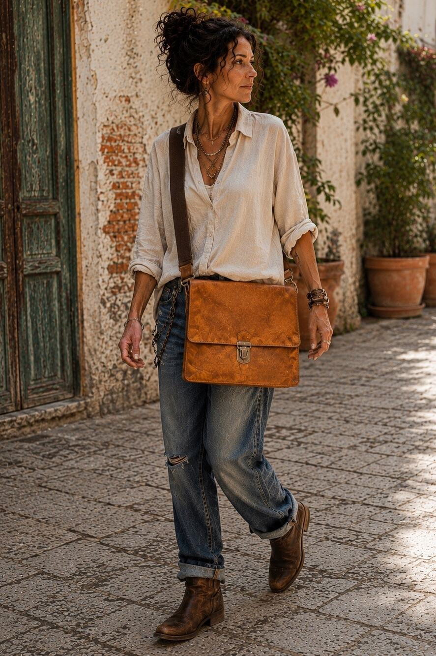 Campomaggi Italy Distressed Cognac Leather Messenger … - Gem